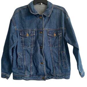 Sharewin Women's Size Large Jean Jacket Mrs. Wedding Bride Denim Pockets